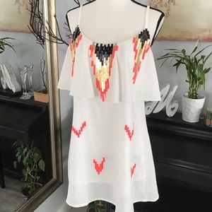 Rehab White and Coral Sequins Summer Dress size S